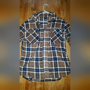Brown Plush Plaid Print Flannel Top